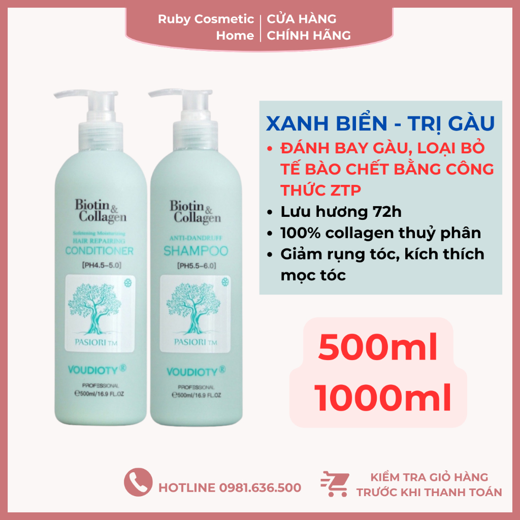 Dầu gội xả Biotin Collagen Professional Xanh biển trịgàu 500ml | Ruby Cosmetic Home