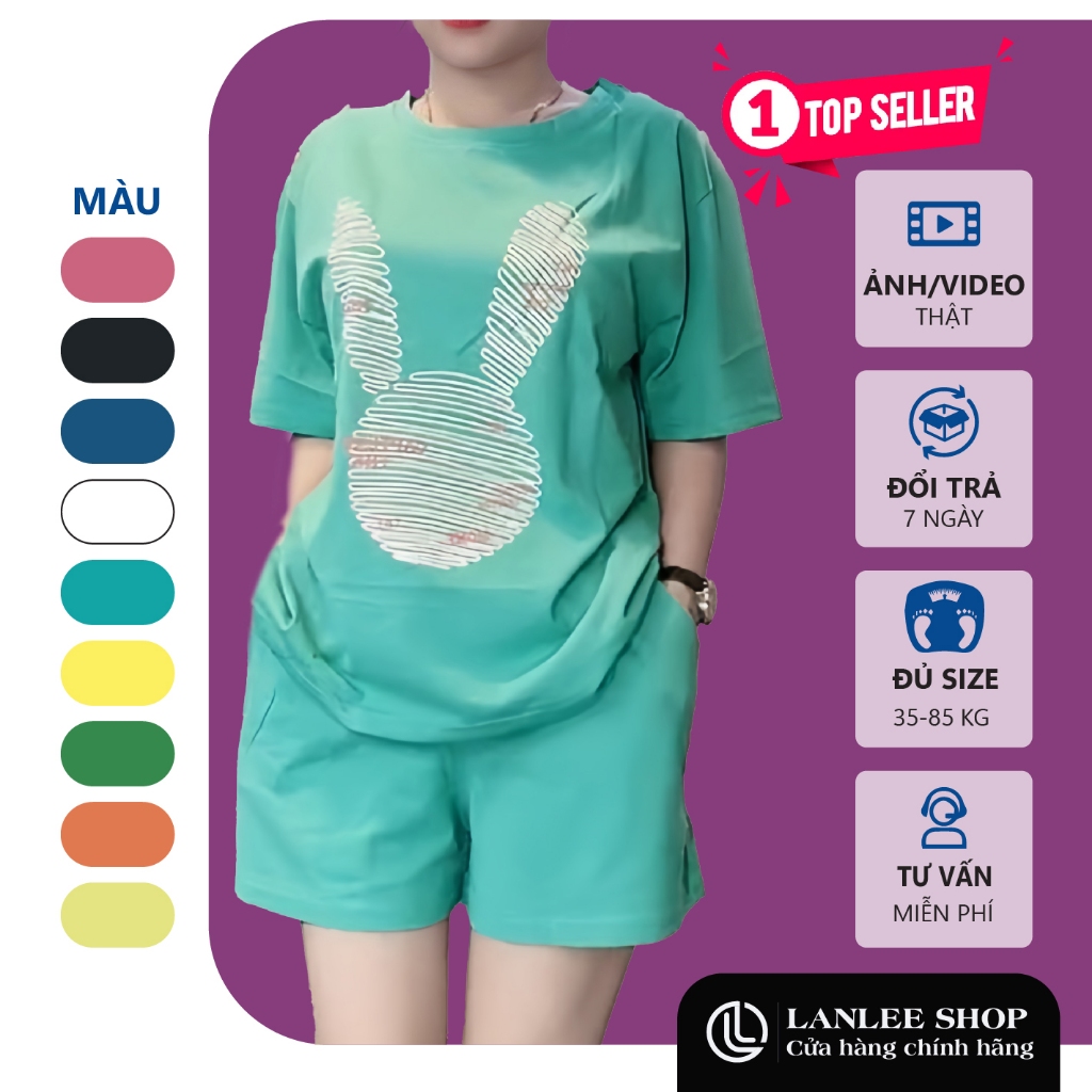 Đồ Bộ Mặc Nhà Nữ LANLEE Shop Chất Cotton Co Dãn Áo Cộc Quần Đùi In Hình Tai Thỏ Mã B