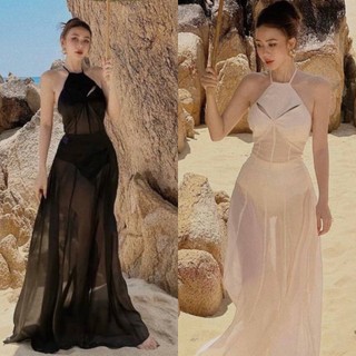 Set bikini phối đầm maxi cổ yếm