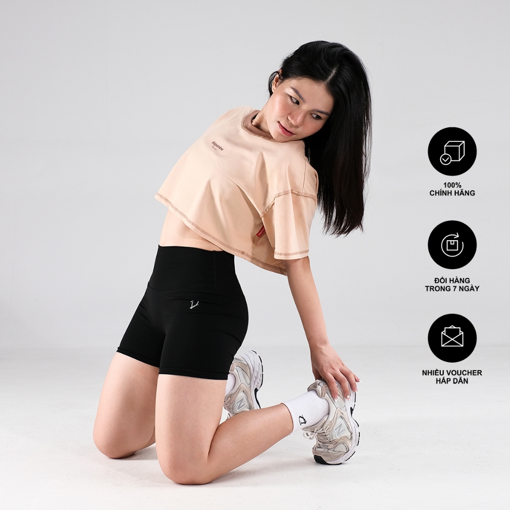 Áo Thun Croptop Thể Thao Dopamine BOBA TEA | BEIGE - Cotton 100%, tay ngắn, cổ tròn.
