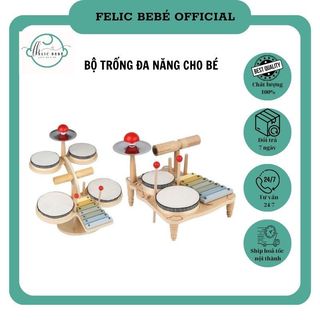 Bộ nhạc cụ trống bằng gỗ cho bé, Đồ chơi âm nhạc đa chức năng, Bộ trống trẻ em