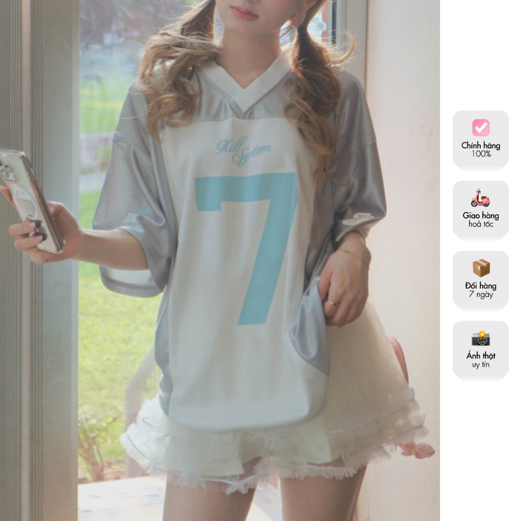 Áo Thể Thao Số 7 Nơ Xanh Hồng Oversize Kill System Silly Love A1006 | BigBuy360 - bigbuy360.vn