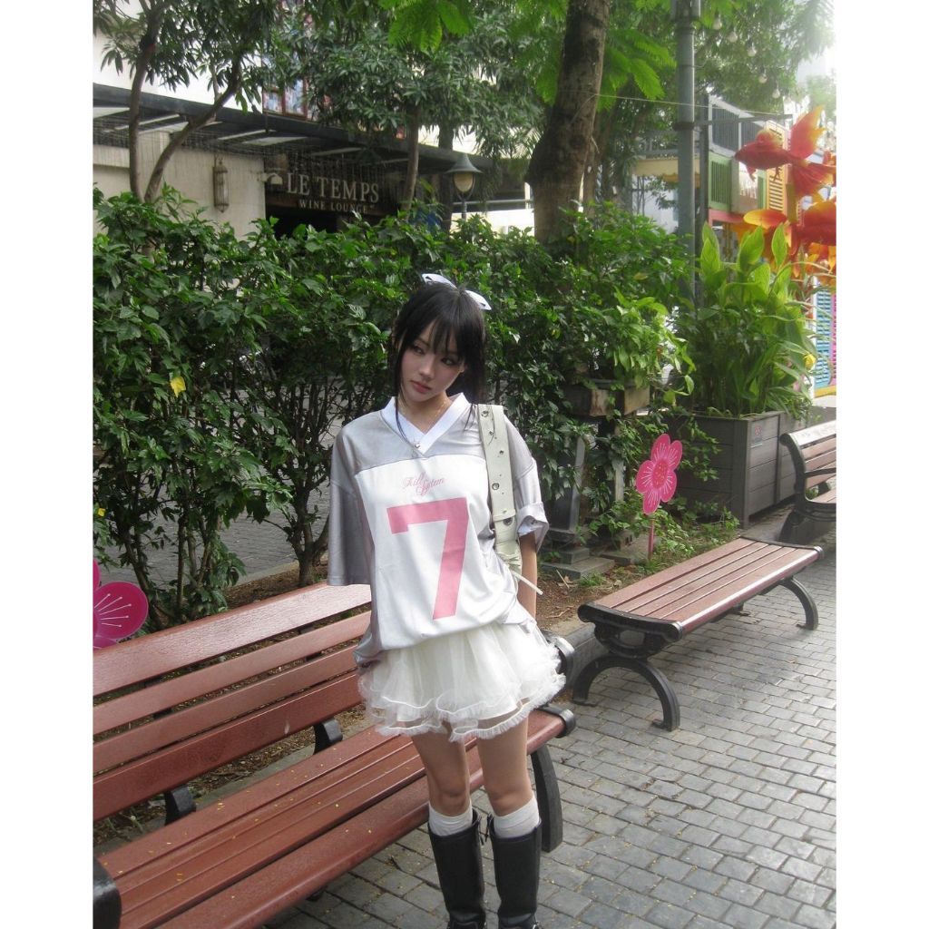 Áo Thể Thao Số 7 Nơ Xanh Hồng Oversize Kill System Silly Love A1006 | BigBuy360 - bigbuy360.vn