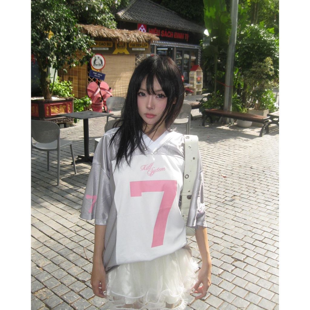 Áo Thể Thao Số 7 Nơ Xanh Hồng Oversize Kill System Silly Love A1006 | BigBuy360 - bigbuy360.vn