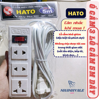Ổ cắm điện 3 lỗ HATO chịu nhiệt, dây 5M, công suất 2200W