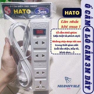 Ổ cắm điện chịu tải 4 lỗ HATO, dây 3M, công suất 1800W