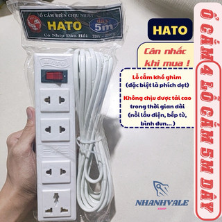 Ổ cắm điện 4 lỗ HATO chịu nhiệt, dây 5M, công suất 2200W
