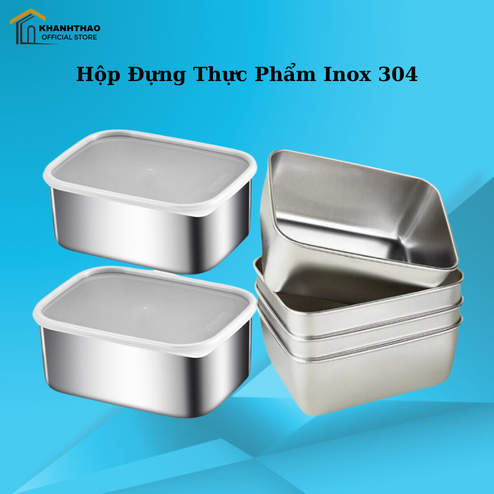 Hộp đựng thực phẩm tủ lạnh kèm nắp nhựa chất liệu inox 304 dùng được cho lò vi sóng - K209
