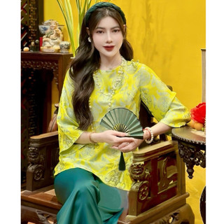 Pháp Phục Đi Chùa Tằm Thọ Dơi Cổ Tròn 2 Cúc Vai Kèm Quần Suông ,Đồ Lam Đi Chùa Cổ Tàu Vải Lụa Gấm 