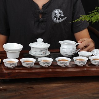 Bộ ấm chén khải pha trà bằng sứ trắng