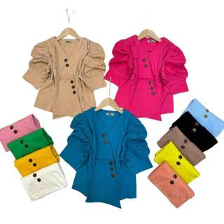 Áo peplum đắp chéo tay lỡ nhún phồng