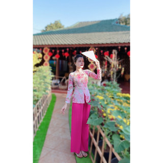 BỘ BÀ BA VẢI LỤA HỌA TIẾT VÀ CHẤM BI MẪU 2