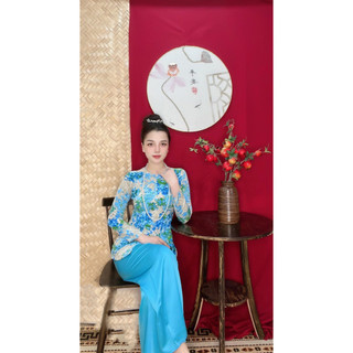 BỘ BÀ BA VẢI LỤA HỌA TIẾT VÀ CHẤM BI MẪU 2