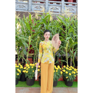 BỘ BÀ BA VẢI LỤA HỌA TIẾT VÀ CHẤM BI MẪU 2