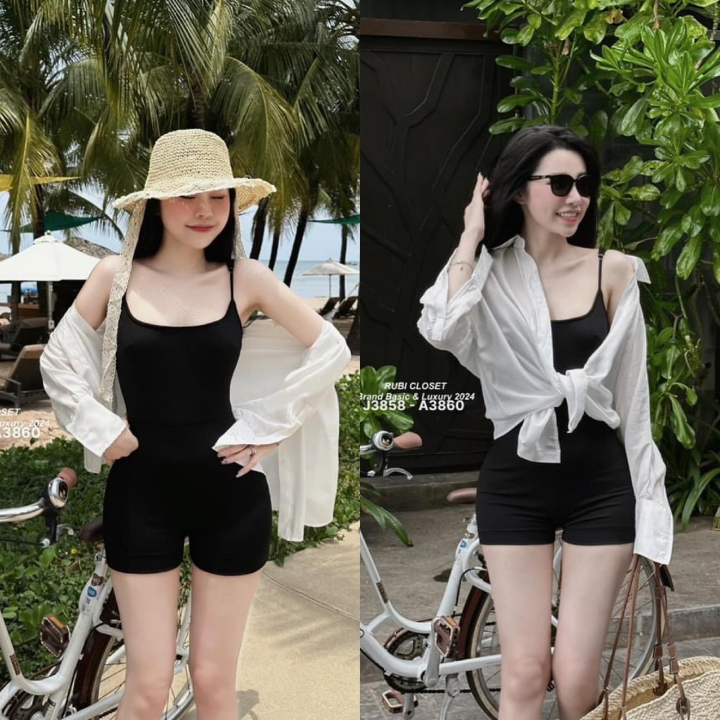 Jumpsuits nữ 2 dây body kèm áo khoác đũi form rộng với tone màu basic diện đi chơi, đi biển siêu xinh