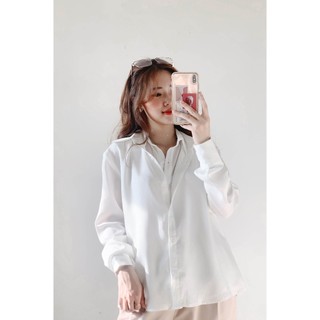 Áo sơ mi nữ trắng lụa cổ hai lớp Double Layer Harriet