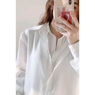 Áo sơ mi nữ trắng lụa cổ hai lớp Double Layer Harriet