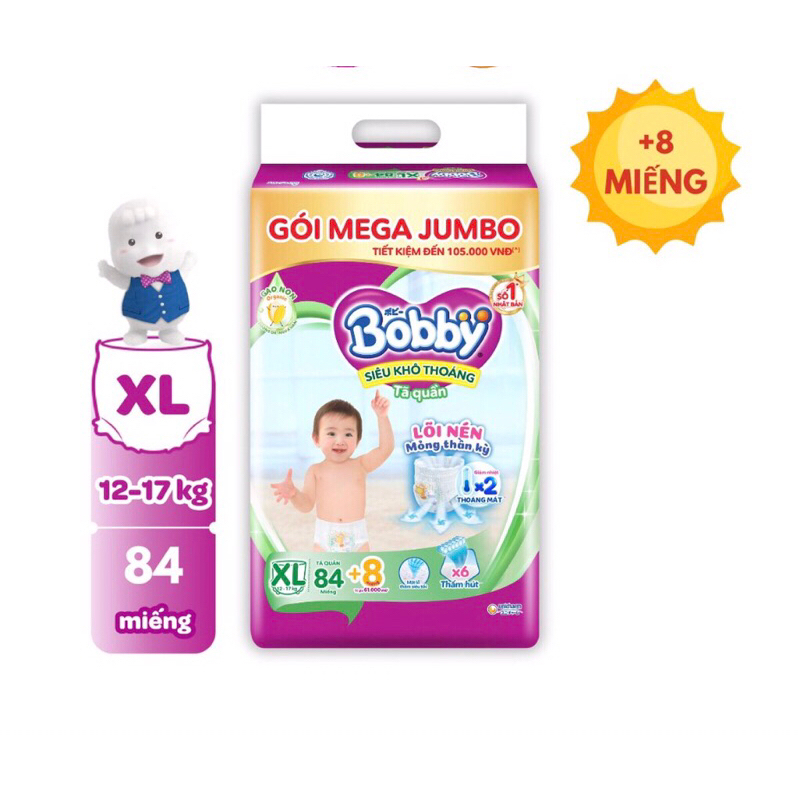 Bỉm quần Bobby/ Huggies size XL(12-17kg) (5 miếng dùng thử)