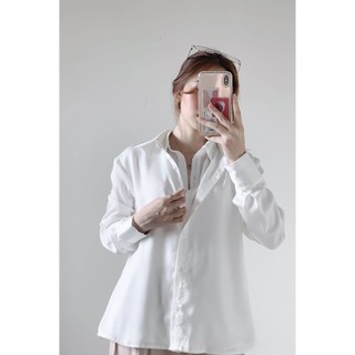 Áo sơ mi nữ trắng lụa cổ hai lớp Double Layer Harriet
