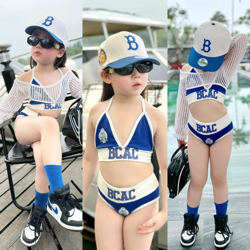 Đồ bơi bé gái, set 3ct: bộ bikini 2 mảnh và áo lưới cho bé 10-30kg