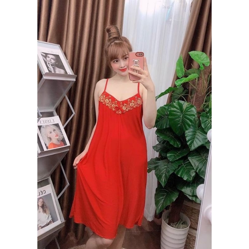 Đầm thun lạnh 2 dây mặc ngủ