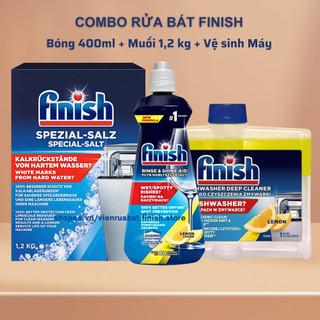 Dung dịch vệ sinh máy rửa bát finish 250ml+Muối finish 1,2kg+Bóng finish 400ml dùng cho máy rửa bát.