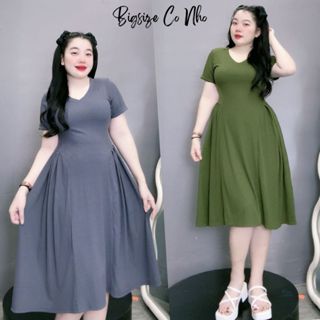 Đầm xuông Bigsize nữ dáng xòe bạch tuộc dài qua gối tay ngắn chất gân tăm co giãn mặc mát G660