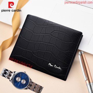 Ví nam Pierre Cardin chính hãng màu đen da dập vân cá sấu ví ngang PCJ2042