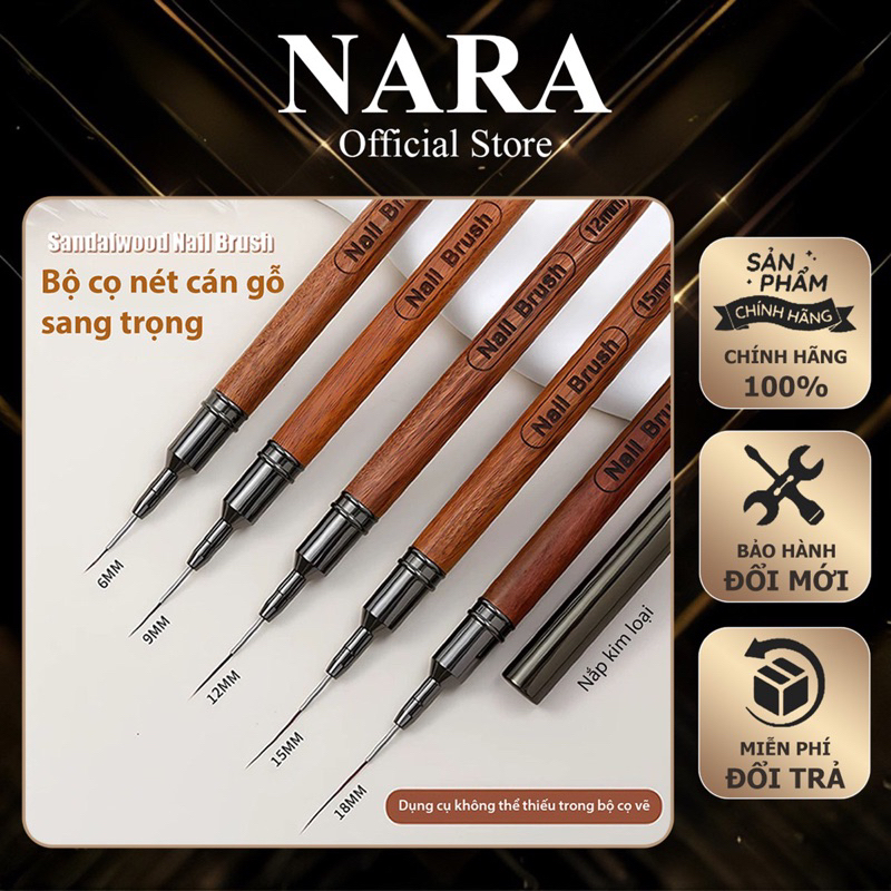 Cọ nét cán gỗ cao cấp - Cọ vẽ nét chuyên nghiệp 5 size khác nhau - Cọ vẽ nét, màu nước, làm loang vâ