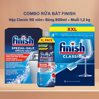 Combo viên rửa bát finish classic 90 viên+Bóng finish 800ml+Muối finish 1,2kg dùng cho máy rửa bát máy rửa chén