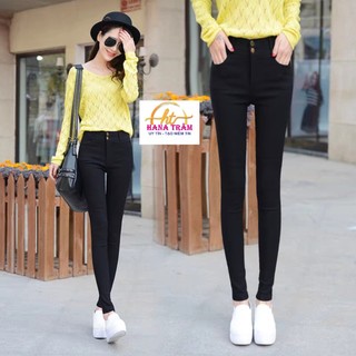 Quần Tregging Kaki Dài Nữ Co Giãn Mạnh Siêu Xinh Màu Đen Lưng Cao 2 Nút