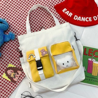 Túi đeo chéo SAM CLO bag canvas thời trang Hàn Quốc ULZZANG kèm phụ kiện, đựng sách, đi chơi, đi học GẤU BÔNG MỘT KHÓA