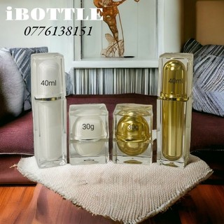 Bộ Chiết Mỹ Phẩm - Bộ chai hủ vuông acrylic vàng& trắng cao cấp.
