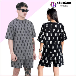 Đồ Bộ Quần áo Thể Thao Nam Nữ mùa hè cộc tay mặc ở nhà Chất Nỉ Da Cá Chân Cua họa tiết chữ B cao cấp mùa hè 2024
