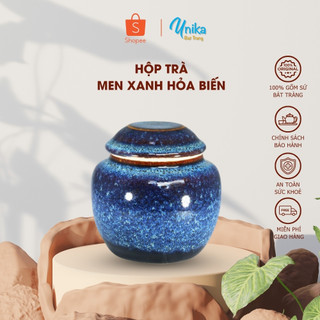 Hũ Trà - Bình Đựng Trà - Lọ Trà - Hộp Trà Men Xanh Hoả Biến - Gốm Sứ Cao Cấp Bát Tràng