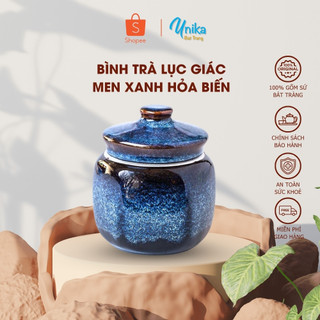 Hộp đựng trà men xanh hoả biến - Hũ chè gốm sứ cao cấp - Lọ đựng trà xanh