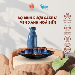Bộ Bình Rượu Sake S1 - Bình Đựng Rươu Men Xanh Hoả Biến Đẳng Cấp - Bát Tràng
