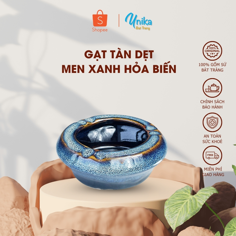 Gạt tàn dẹt xanh hoả biến - Gạt Tàn Gốm Sứ Cao Cấp