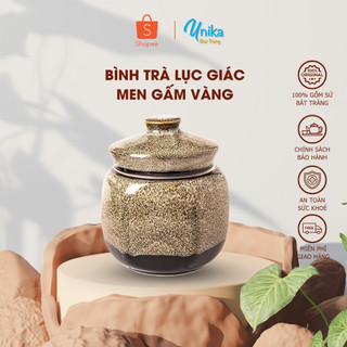 Lọ Đừng Trà Bầu Men gấm vàng - Hộp Đựng Chè - Gốm Sứ Cao Cấp Bát Tràng