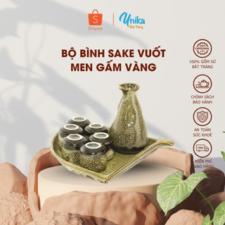 Bộ bình và chén rượu sake vuốt men gấm vàng