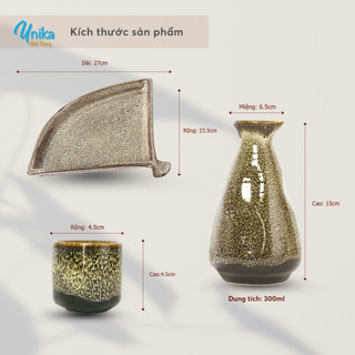 Bộ Bình Và Chén Rượu Sake Vuốt Men Gấm Vàng