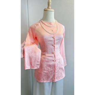  B.A107 - Áo Lẻ Bà Ba Gấm Có Túi Tay Dài Cổ Tròn Hoa Cúc Nhí - Hân Nguyễn Áo Bà Ba 