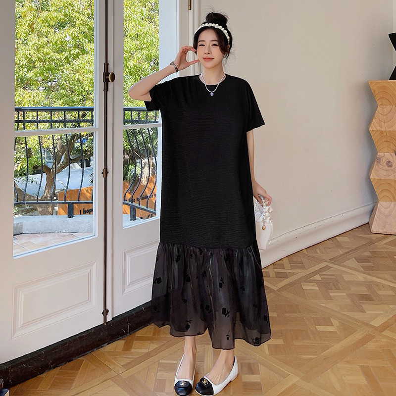 Váy đầm suông phối voan tơ organza