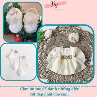 Set Body Váy Bé Gái Sơ Sinh Kèm Phụ Kiện VY DESIGN. Bodysuit Cho Bé Gái Dài Tay Đầy Tháng, Body Công Chúa