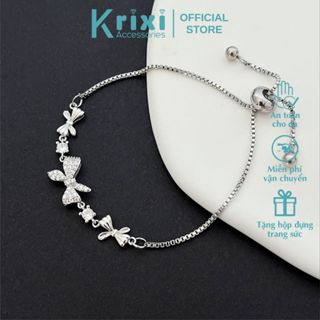 Lắc tay bạc nữ 925 Krixi Silver, vòng tay bạc dây rút ba chiếc nơ dễ thương