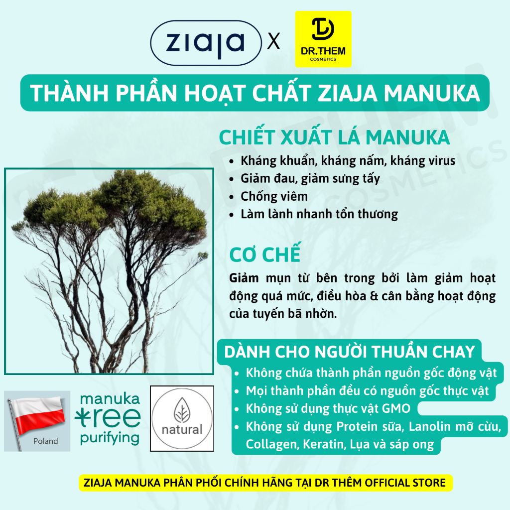 Kem Chấm Mụn Ziaja Manuka 15ml, Giảm Mụn Tức Thì Cho Da Mụn Trứng Cá - Dr Thêm- Dr Thêm