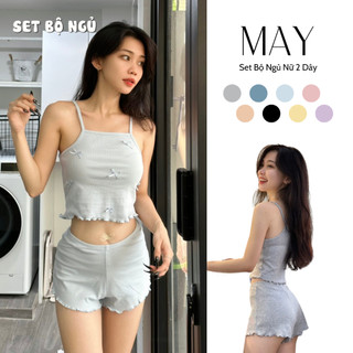 Set Bộ Ngủ Hai Dây Dễ Thương Thun Mềm Thoải Mái Đính Nơ Nhiều Màu Women