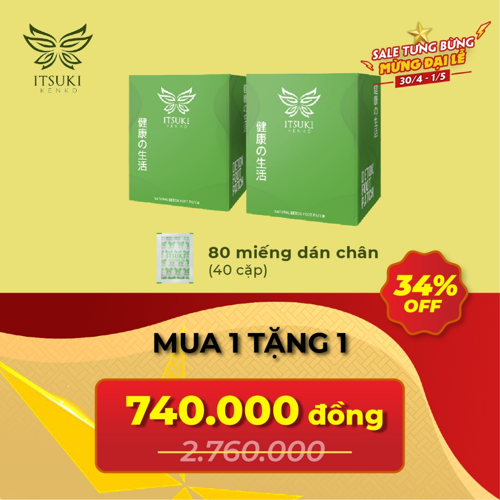 [Mua 1 tặng 1] Chính hãng 100% - Miếng dán thải độc chân Itsuki Kenko - 80 miếng/2 hộp