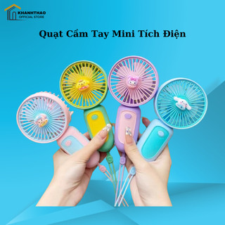 Quạt cầm tay mini, quạt mini tích điện có dây đeo kèm sticker dễ thương công suất lớn sạc USB nhỏ gọn tiện lợi - K209
