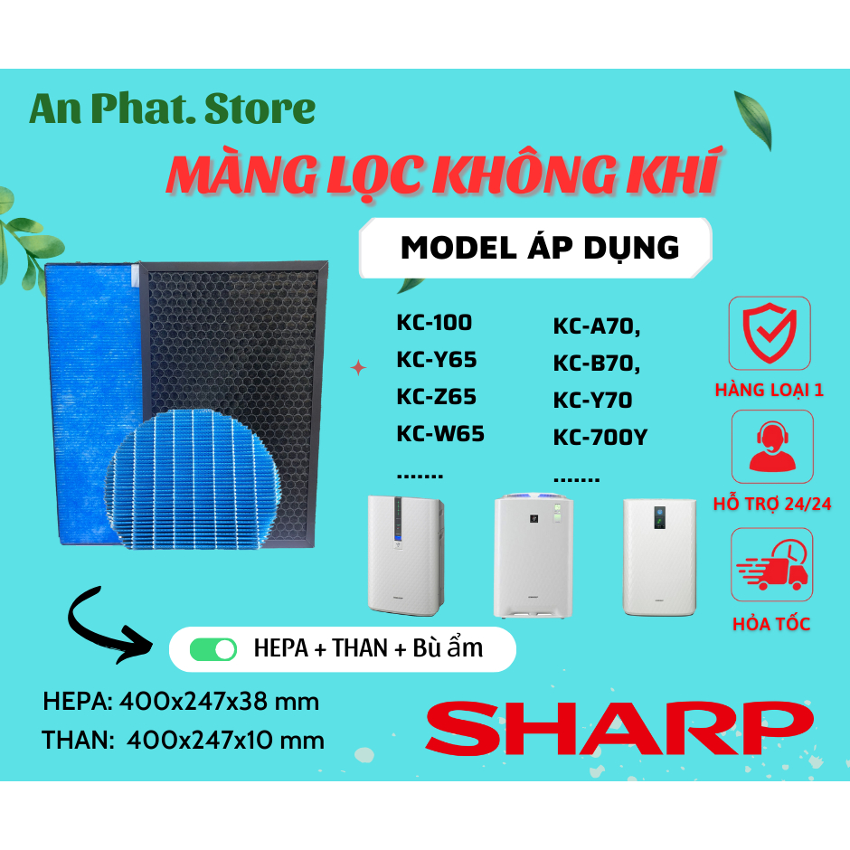 Màng lọc Sharp : KC-Y65, C100, Z65, W65, A70, B70, Y70, KC-700Y, KC-65E, KC-650Y.. Màng lọc cho máy lọc nội địa nhật